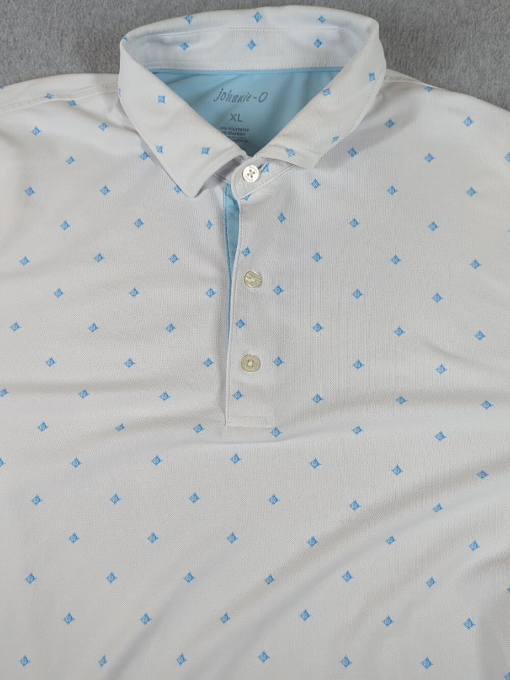 Johnnie-O Polo Shirt Men's XL White Geometric Performance Stretch Button Up